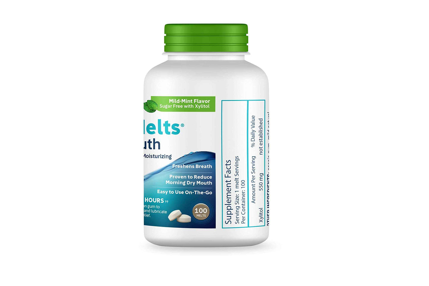 Oracoat XyliMelts for Dry Mouth Night Time or Day - Moisturizing Dry Mouth Adhering Discs, Sugar Free with Xylitol, 100 Count, Mild Mint Flavor, 8-Hour Relief