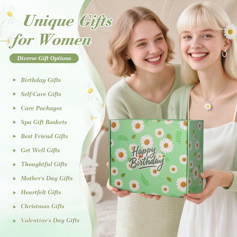 Daisy Birthday Gifts for Women, Self Care Gift Happy Birthday Gift Baskets for Women Friendship, Spa Gift Set Birthday Box Care Package for Women,Mom,Wife,Daughter,Sister,Girlfriend,Best Friend