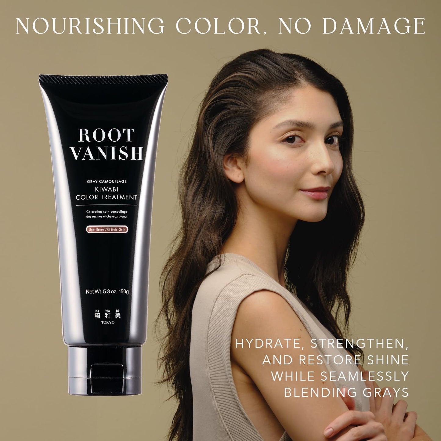 Kiwabi Color-Depositing Treatment for Gray Coverage–Subtle & Buildable Hair Gloss Color Benefit–Gradual, Semi Permanent Hair Color–Sulfate-Free, Ammonia-Free–31 Botanical Extracts,Light Brown