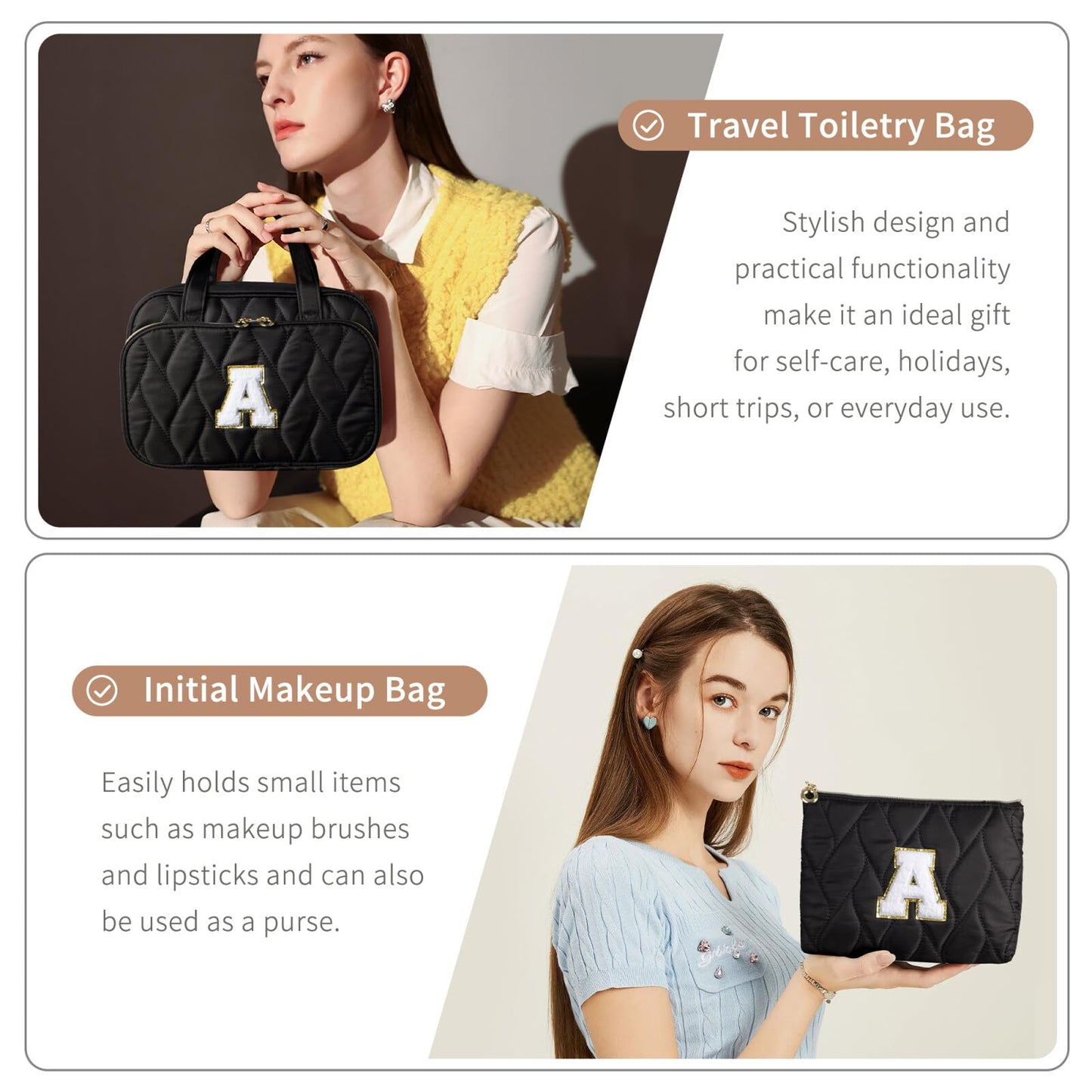 YOOLIFE Gifts for Friends - Friendship Gifts for Women, Travel Toiletry Bag for Women, Hanging Toiletry Bag, Monogrammed Initial Toiletry Pouch Makeup Bag Black - B