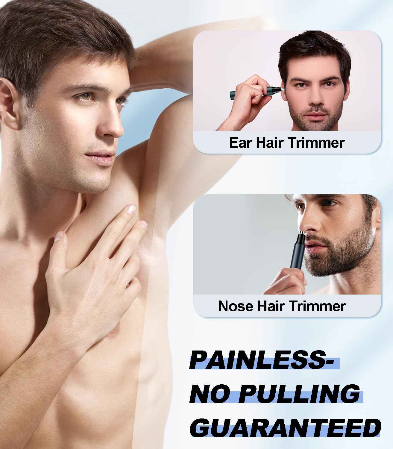 Nose Hair Trimmer - 2025 Professional Painless Ear Hair Trimmers for Men, USB Rechargeable Nose Hair Trimmer Clipper – 14,000 RPM IPX7 Waterproof Dual Edge Blades, Blue