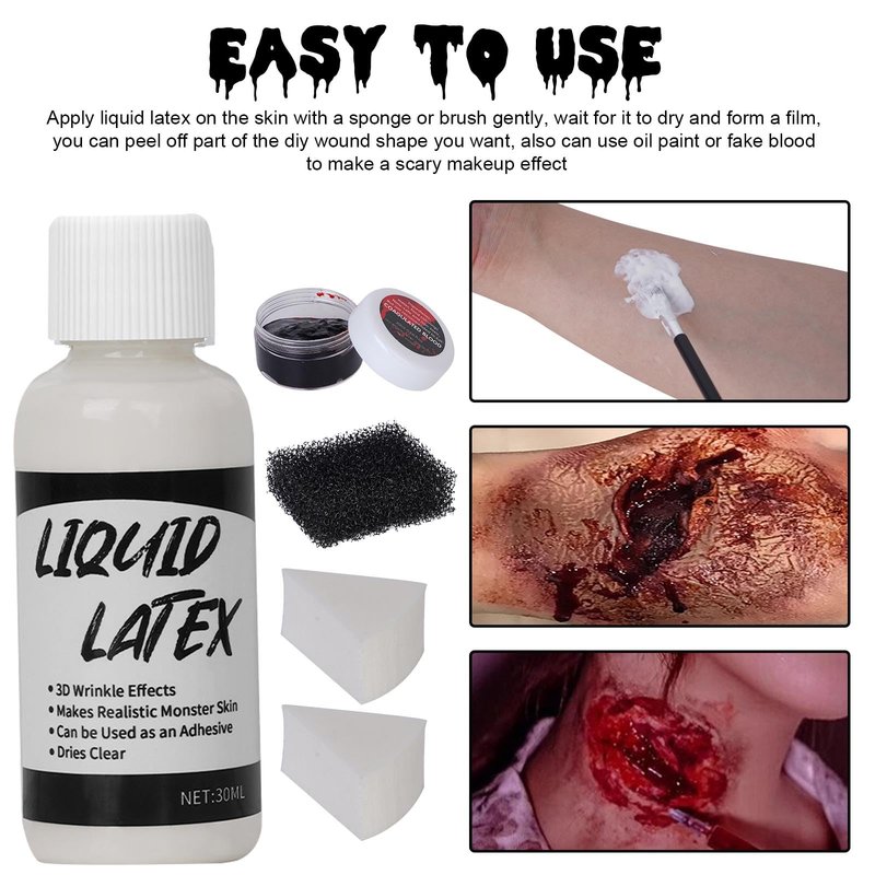 Halloween Liquid Latex Special Effects SFX Makeup Kit - 8 Colors Bruise Face Body Paint Palette,Liquid Latex+Scar Wax+Spatula Tool+Fake Blood Spray+Coagulated Blood With Sponges for Halloween Cosplay