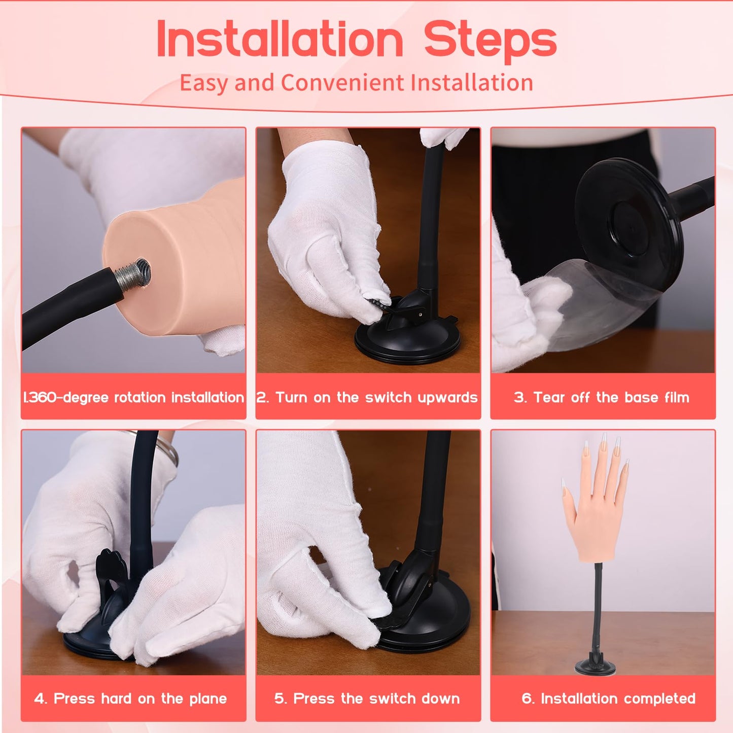 Vnmcry Practice Hand for Acrylic Nails Silicone Fake Hands Mannequin Flexible Bendable Manicure Nail Practice Hand with Stand and 528 Pcs Nail Tips