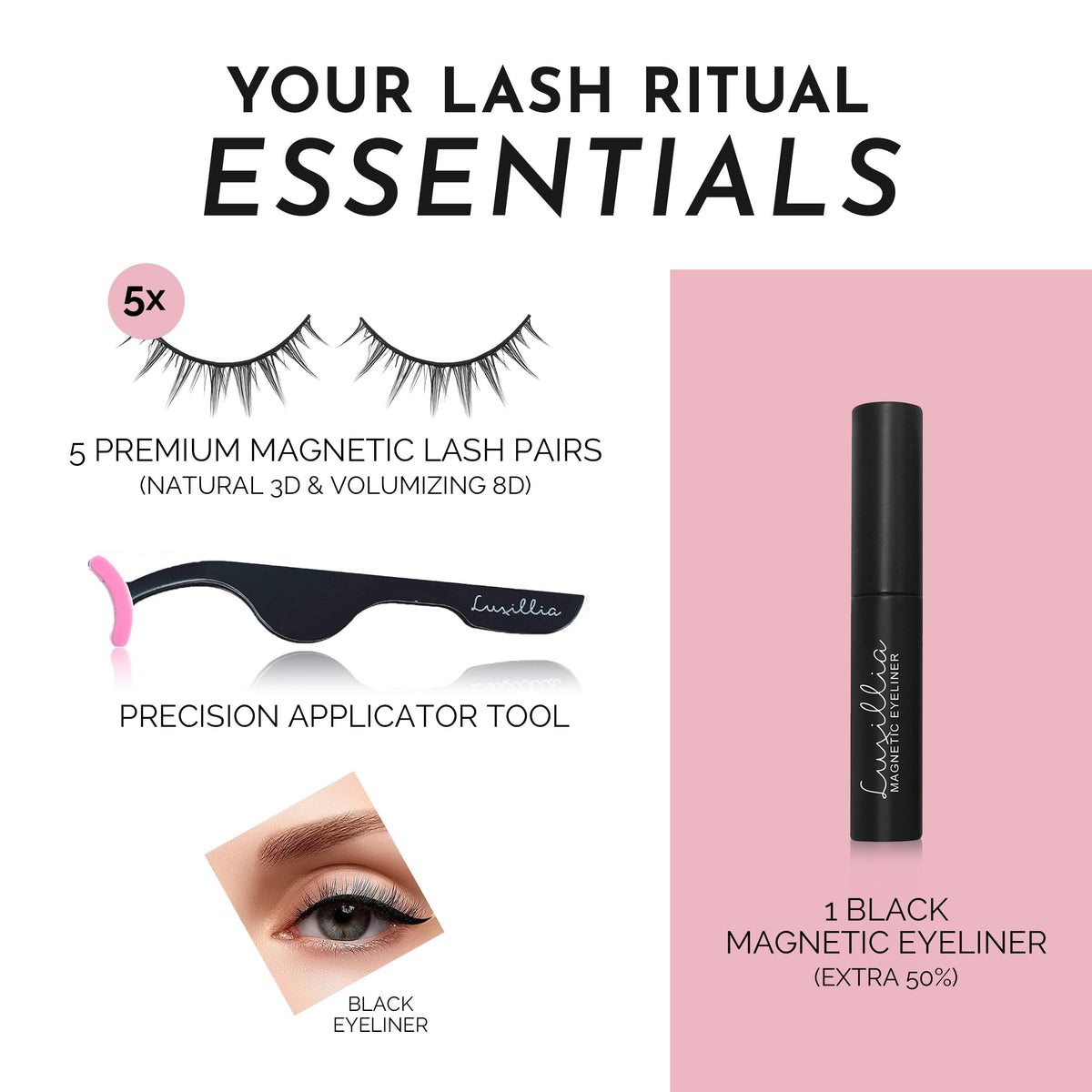 Magnetic Eyelashes with Applicator Kit - 7 Set Natural Eye Lashes