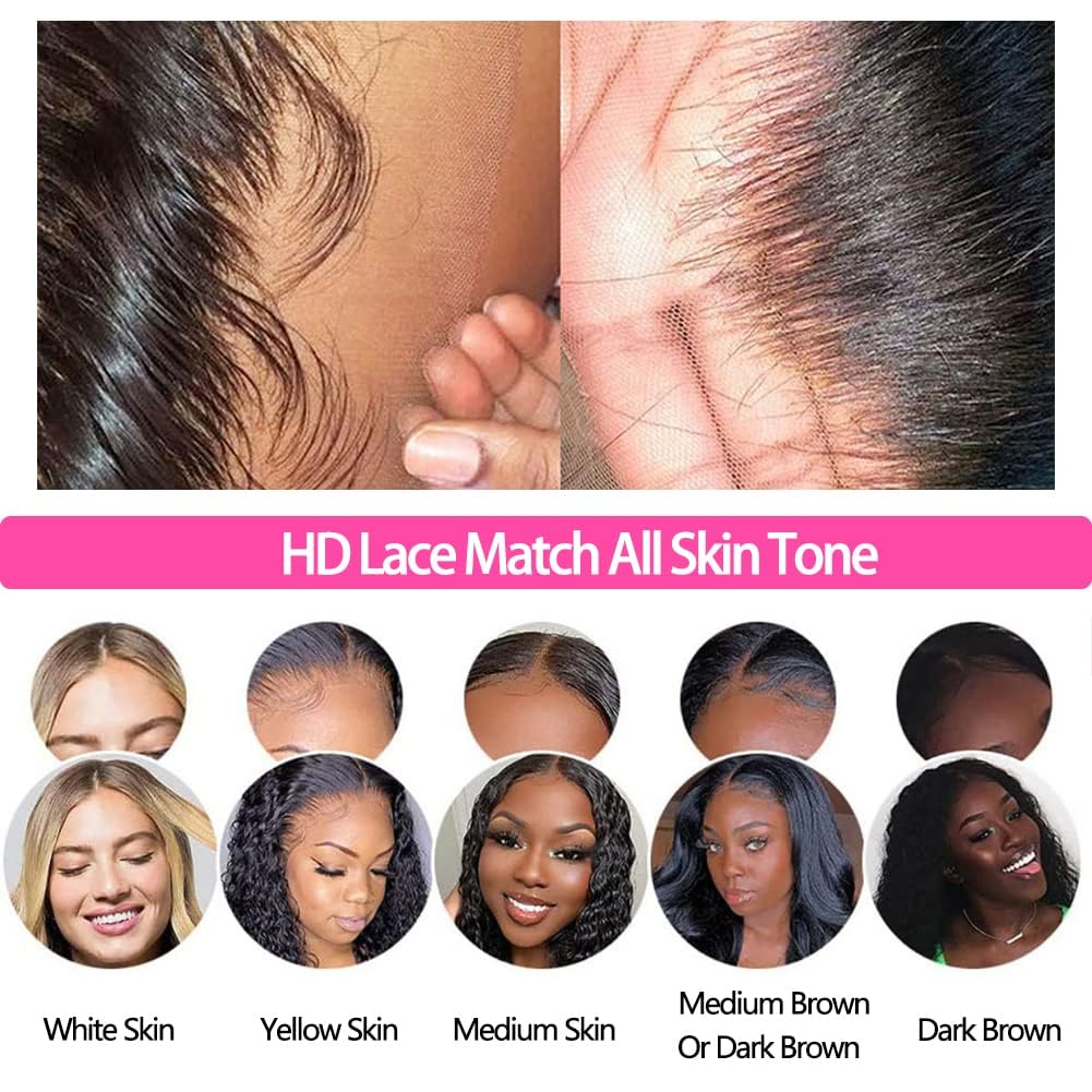 13x4 HD Lace Frontal Closure 14 Inch Straight Lace Frontal Human Hair 100% Unprocessed Brazilian Virgin Hair Ear to Ear Swiss HD Transparent Lace Closure Only Pre Plucked 1B Black