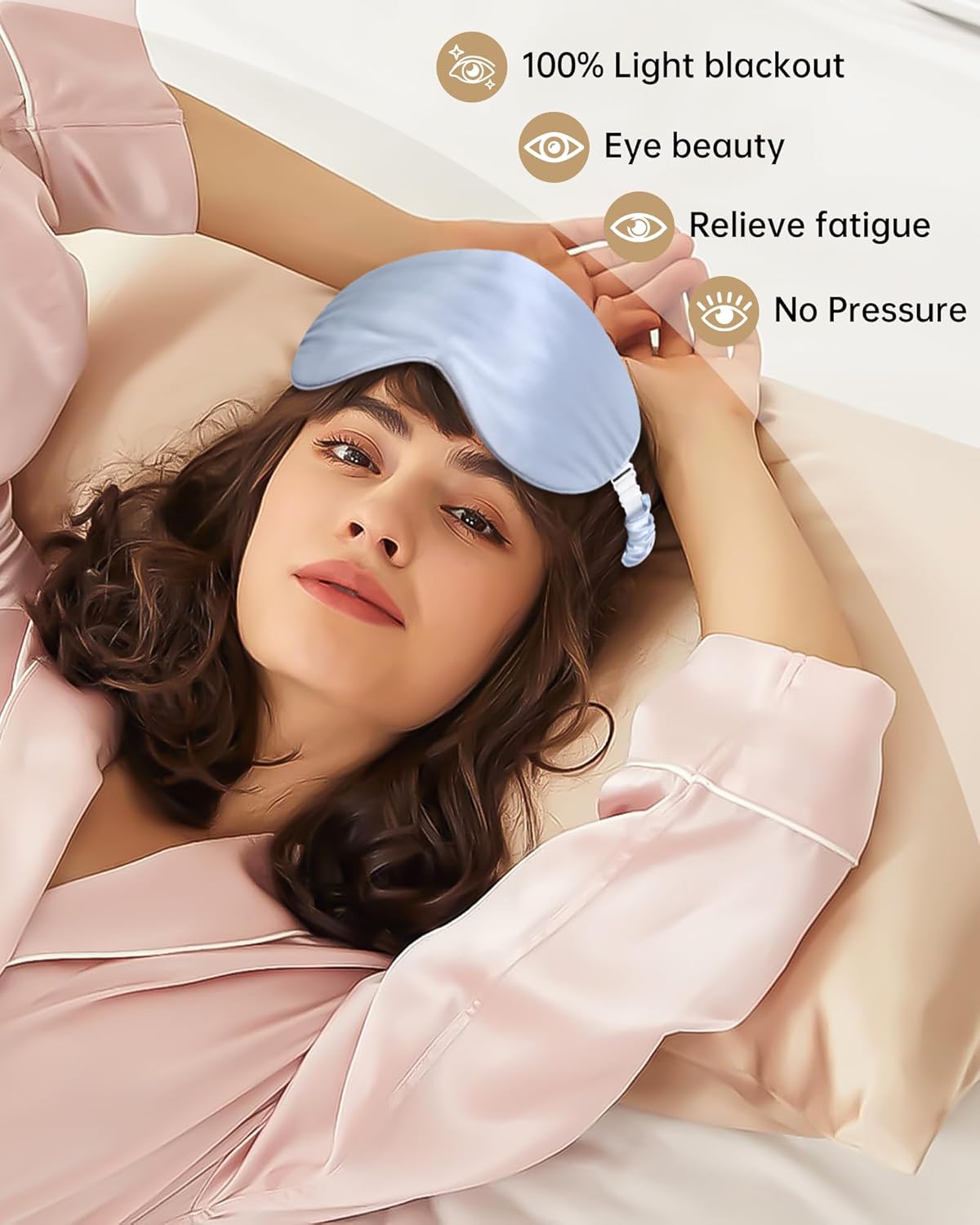 Silk Hair Bonnet for Sleeping - 100% Mulberry Silk with Elastic Tie Band & Scrunchies | Mist Blue & Sky Blue