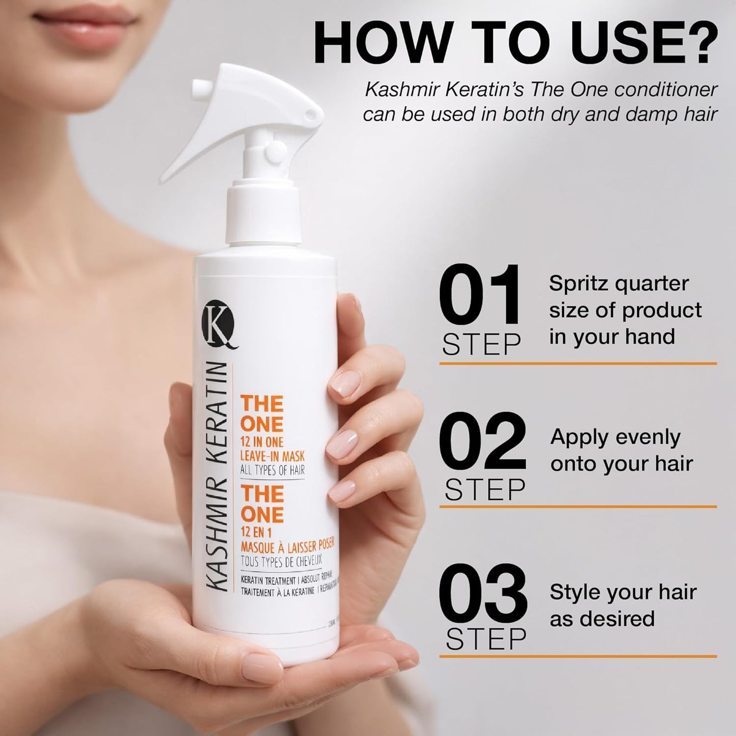 Kashmir Keratin Leave-In Conditioner Spray - 12-in-1 Hair Treatment for Frizz Control & Hydration | 8 Fl Oz