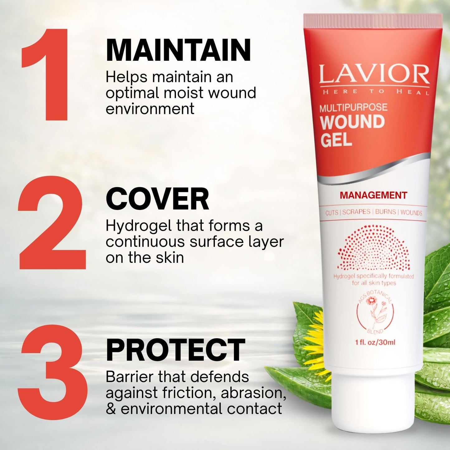 LAVIOR Advanced Botanical Wound Gel – Fast Healing Ointment for Cuts, Scrapes, Wounds, Burns & Skin Irritations – Natural Clinically Proven Recovery Care – Steroid & Antibiotic Free, 1oz