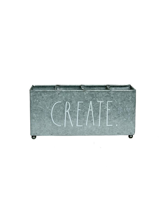 Rae Dunn Beauty Organizer - Four Sections for Cosmetic Storage - Galvanized Metal Container for Makeup Supplies, Personal Items, Jewelry - Modern Chic Design - Stylistic Décor for Bathroom Vanity