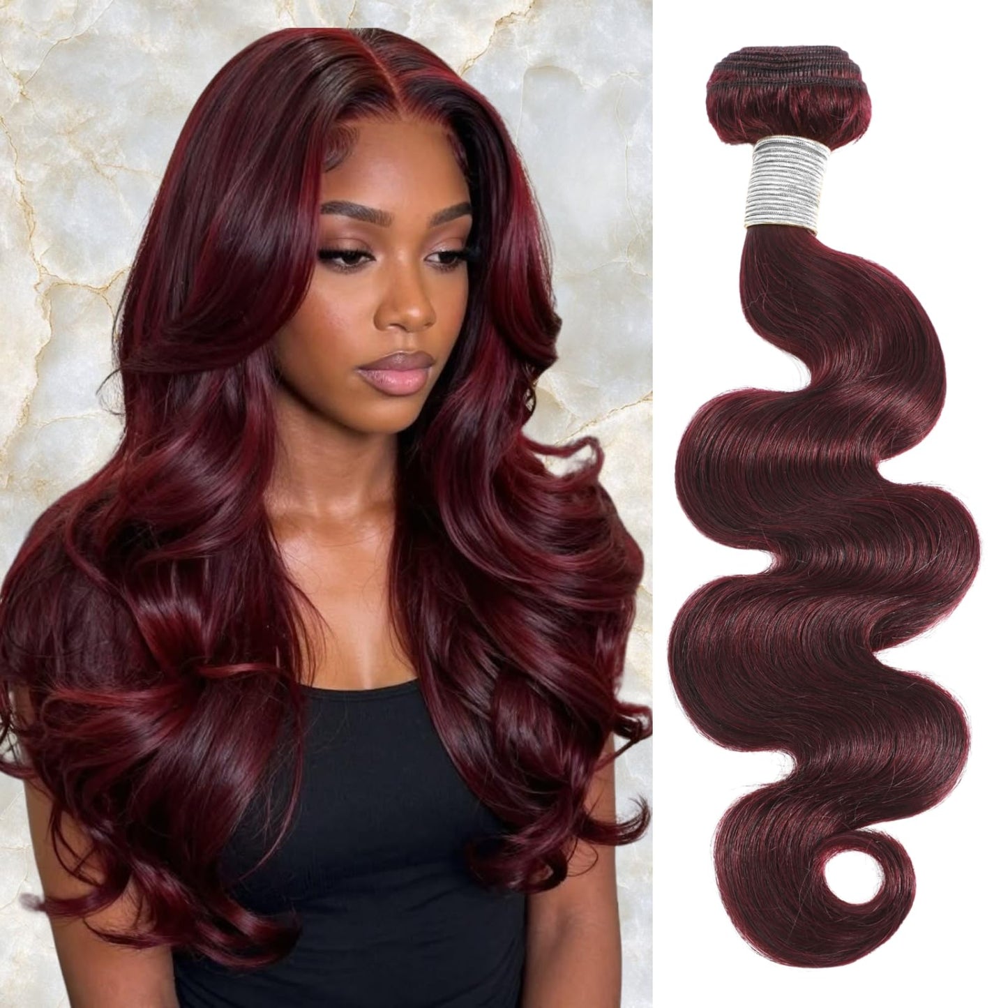 MOMOSHERO Burgundy Body Wave Bundle 14 Inch，12A Soft Real Hair 99j Dark Red Wine Colored Bundles, 100% Brazilian Human Hair Single Bundle Double Weft Hair Extension