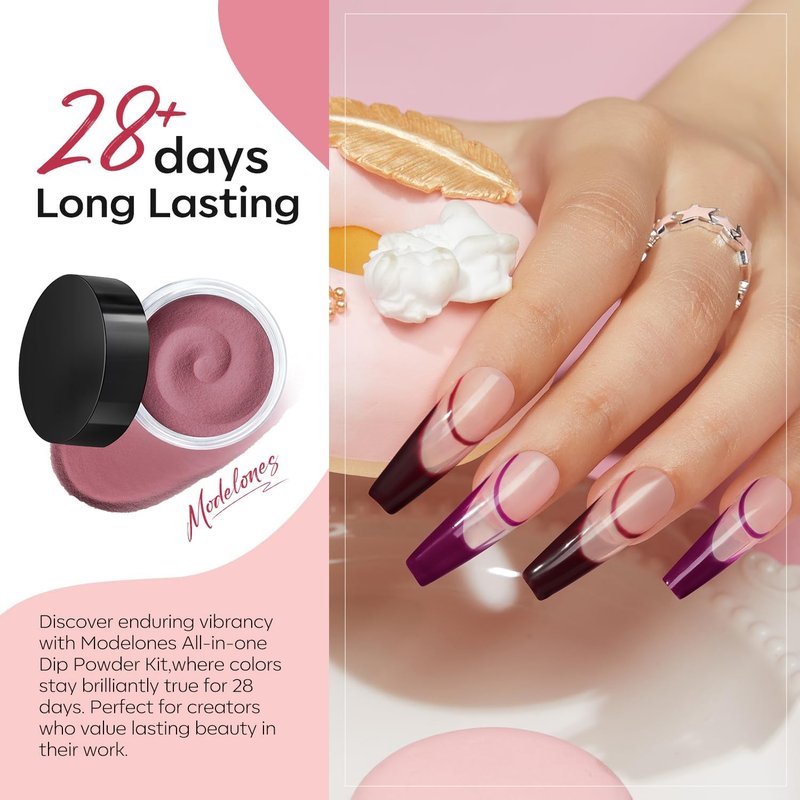 Modelones Dip Powder Nail Kit - 40 Pcs Glitter Set | 20 Colors Including Nude, Pink, Burgundy & Blue