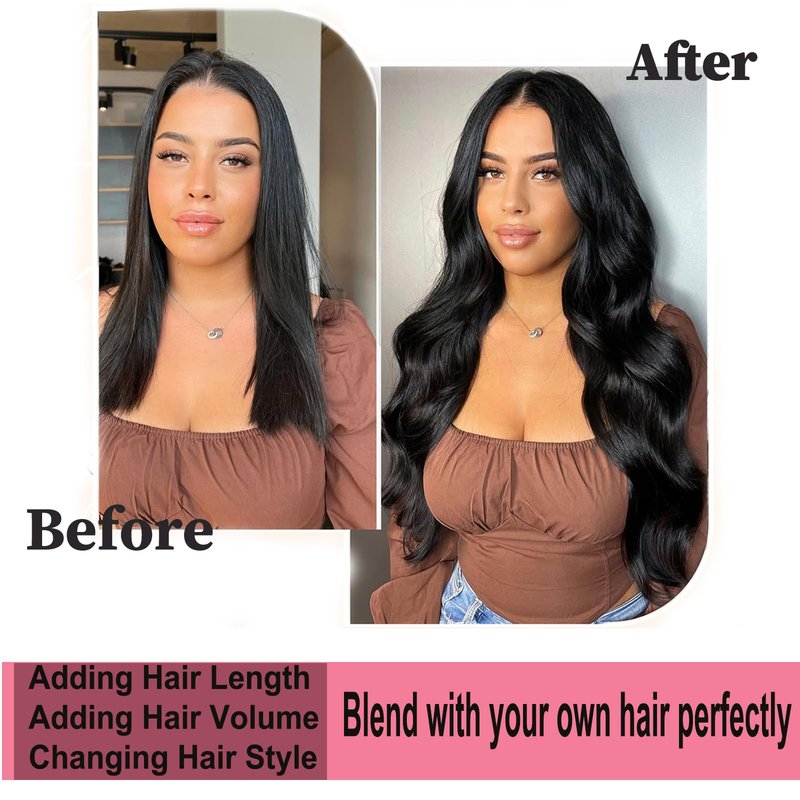 Jet Black Clip in Hair Extensions Real Human Hair 14inch Human Hair Clip in Extensions Black Human Hair Extensions Clip ins 100% Brazilian Remy Human Hair for Women Straight 8pcs Double Weft