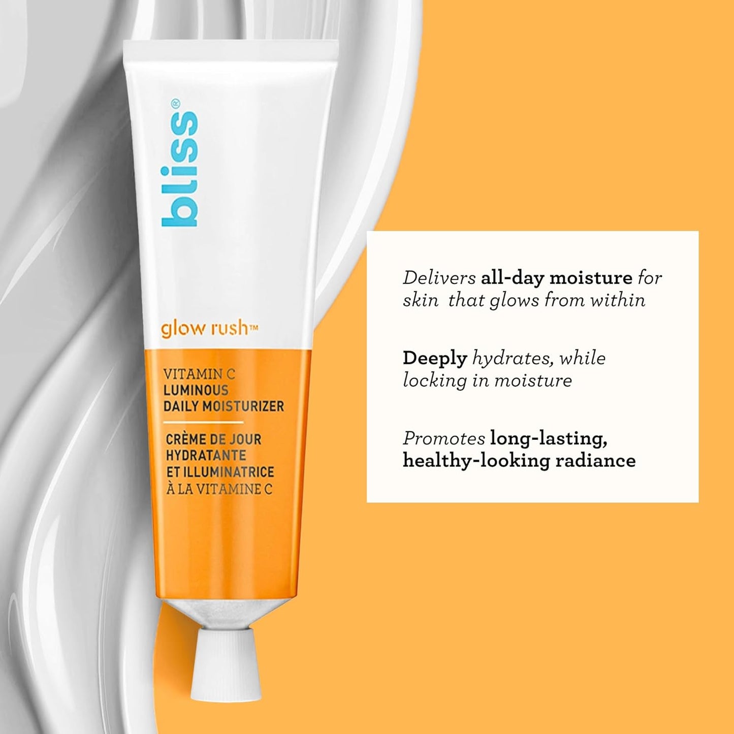 Bliss Glow Rush Vitamin C Daily Moisturizer - Brightening & Hydrating Formula with Vitamin E, Squalane & Shea Butter | 1.7 oz