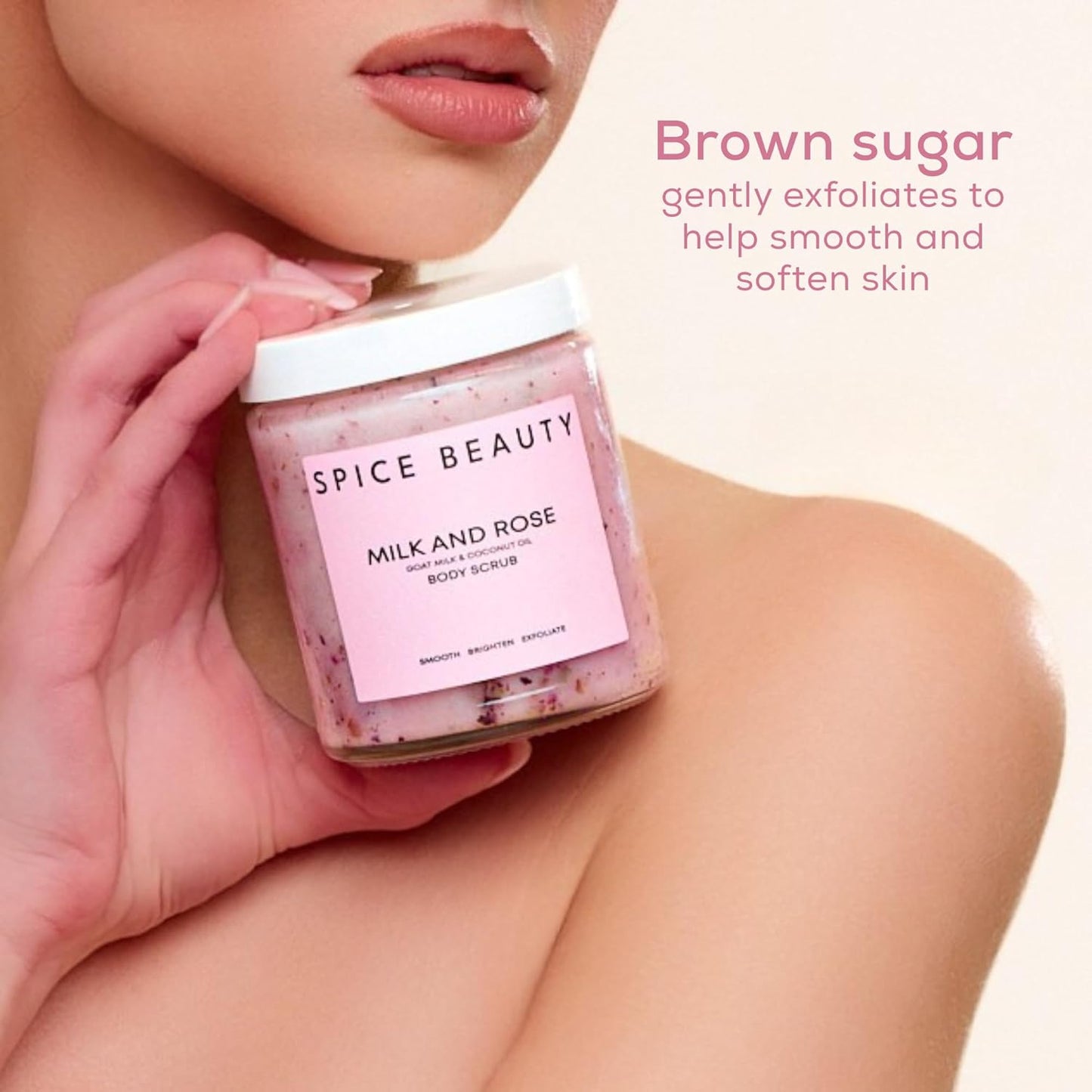 Milk and Rose Body Scrub - In-Shower Moisturizer with Coconut Oil & Shea Butter | Gentle Exfoliation | 9 Oz