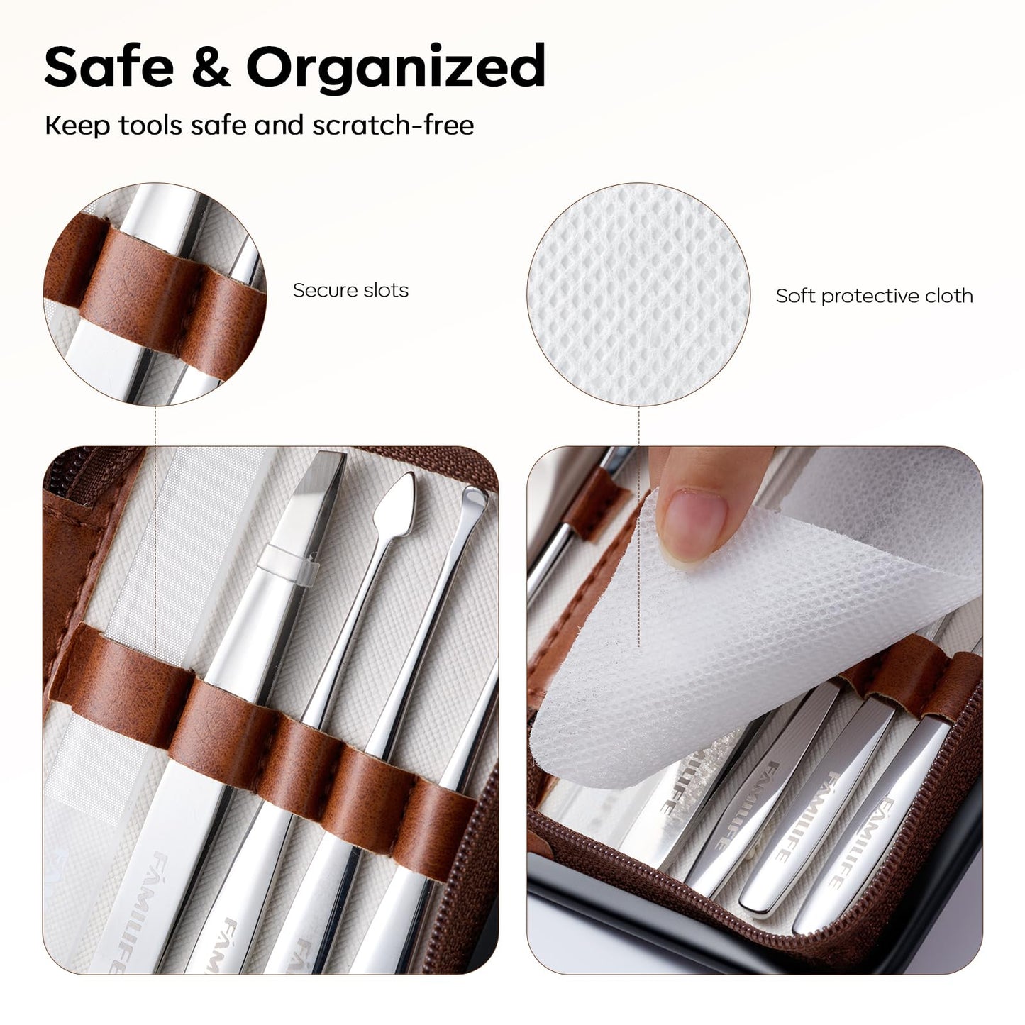FAMILIFE Nail Care Kit 9-in-1 Professional - Carbon Steel Cuticle Scissors, Fingernail & Toenail Clippers for Nails, Manicure Set Travel Grooming Kit with Case (Brown)