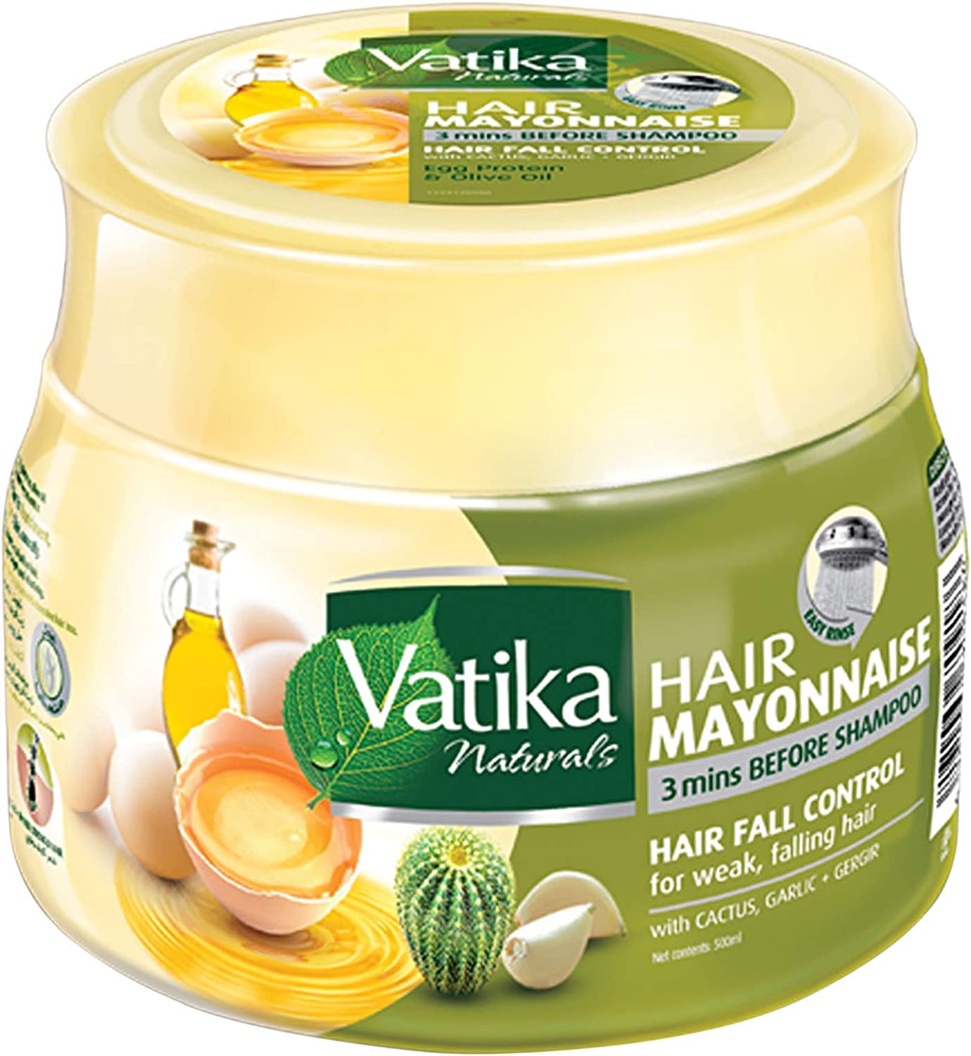 Vatika Naturals 500 ml Hair Mayonnaise Treatment, 3 Mins Before Shampoo, Provides Nourishment, Essential Oils, Conditioning Egg Proteins, Moisturizing, Smoothing, Hair Loss Control