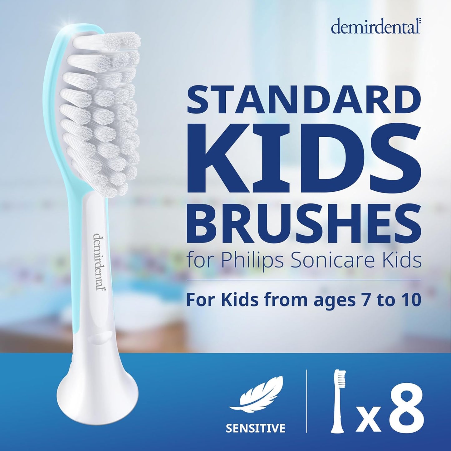 Kids Toothbrush Heads Compatible with Philips Sonicare - Sensitive Replacement Brush Heads for Ages 7-10 | Turquoise - 8 Pack