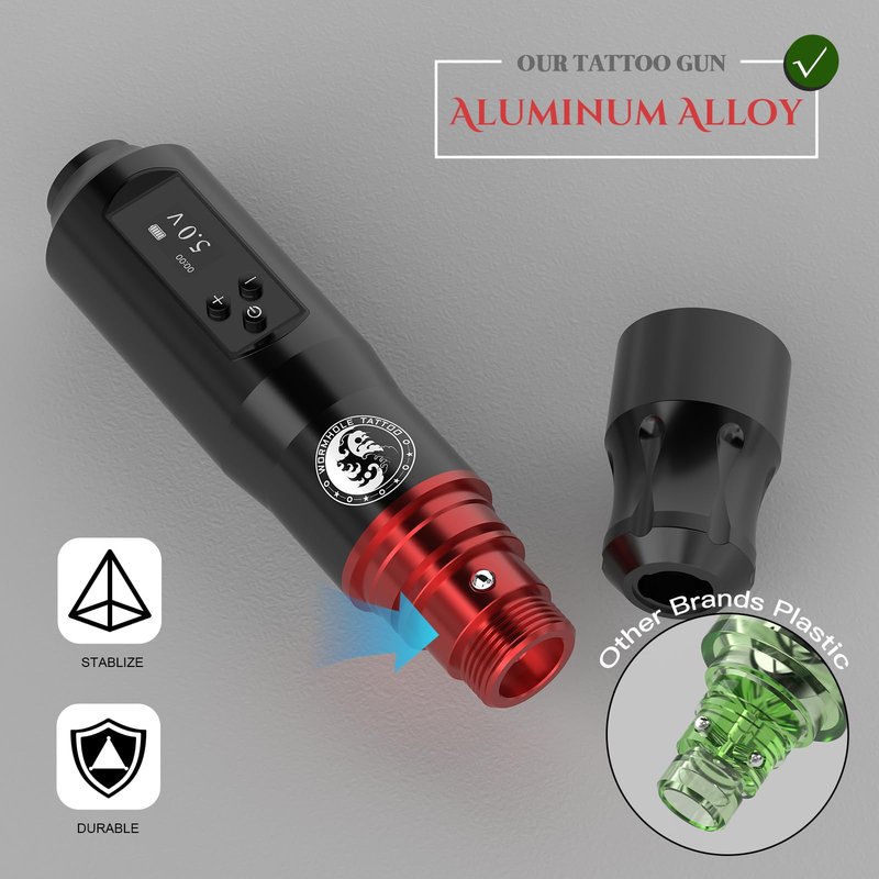 Tattoo Gun Kit, Wormhole Tattoo Kit Wireless Tattoo Machine with 1,600 mAh Capacity Wireless Power Supply Digital LED Display Tattoo Pen Kit WTK279