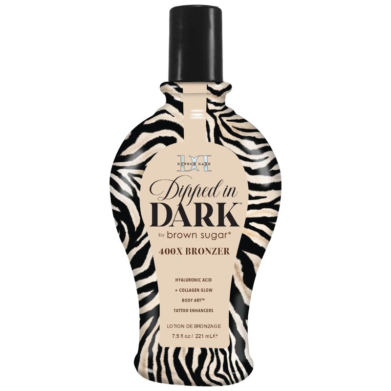 Brown Sugar Dipped in Dark Tanning Lotion, Double Dark 400X Bronzer with Hyaluronic Acid, Collagen & Tattoo Enhancers, 7.5 Fl Oz