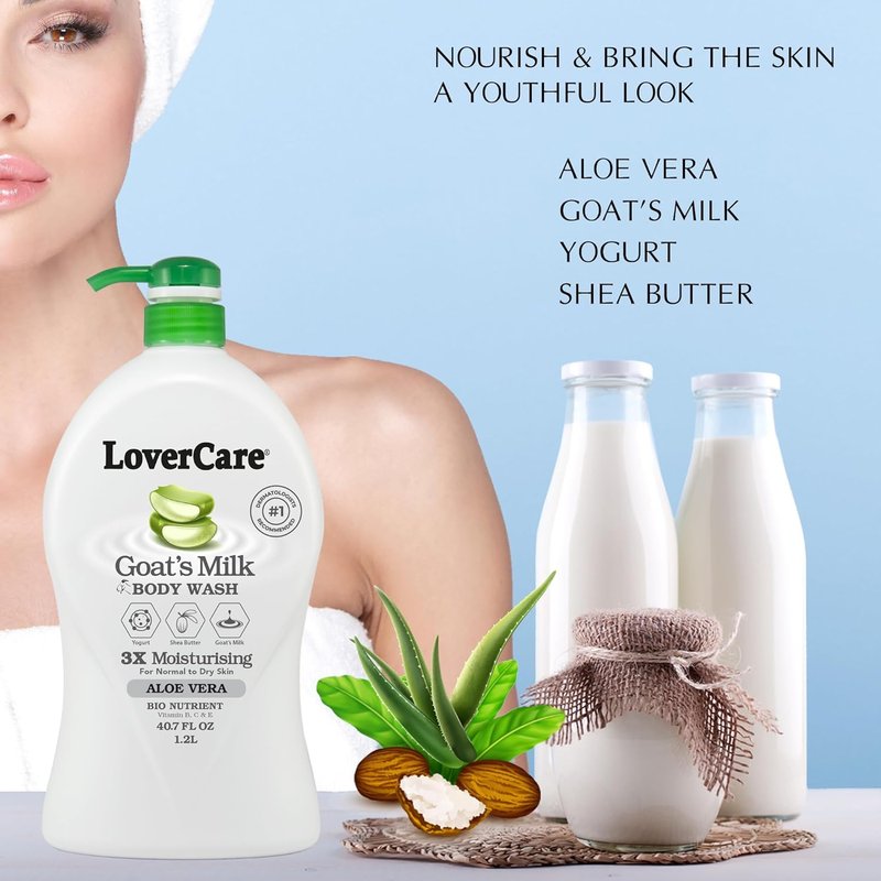 Goat's Milk Moisturizing Body Wash - Aloe Vera Infused Shower Gel | 40.7 Fl. Oz