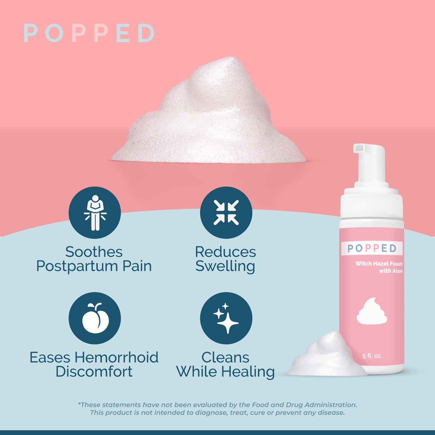 Popped Peri Bottle and Witch Hazel Foam with Aloe Postpartum Essentials Bundle
