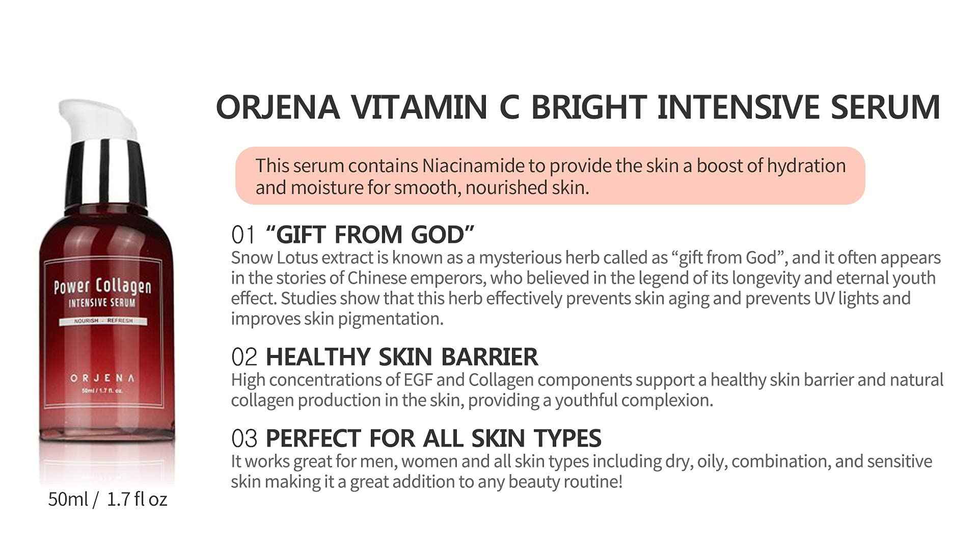 ORJENA Power Collagen Intensive Facial Serum_Collagen serum for skin Tightening_Anti Aging_Anti Wrinkle_Kbeauty skincare_1.7 fl.oz