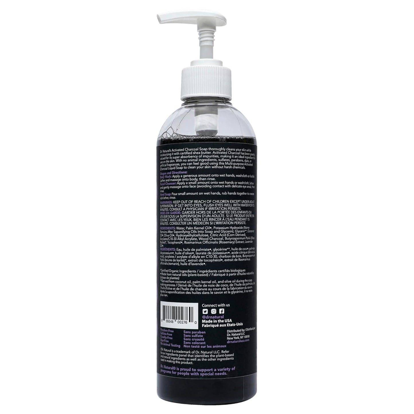 Activated Charcoal Liquid Soap - Deep Cleansing Anti-Acne Body Wash - Gentle Lavender Formula | 16 oz (Pack of 2)