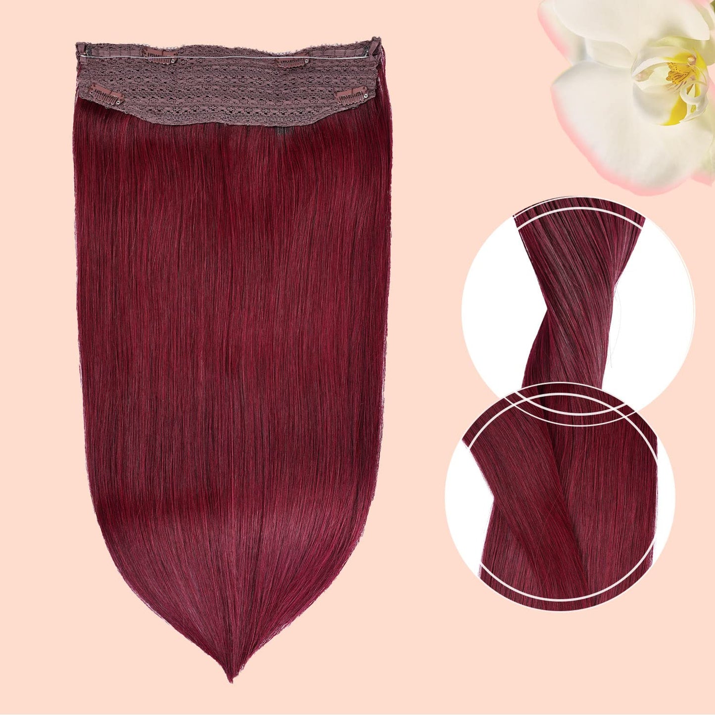Halo Hair Extensions Real Human Hair - Straight&Invisible Red Clip Real Remy,Halo Extensions Human Hair 12inch 70g