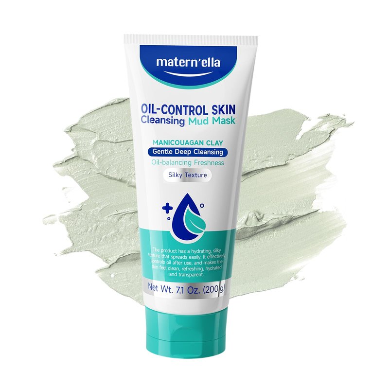 MATERN'ELLA Clay Mask | Pore Purifying Oil-Control Manicouagan Clay Formula with Plant Extract for Blackheads, Oily & Dull Skin Mud Facial Treatment for Women & Men 7.1 Oz.