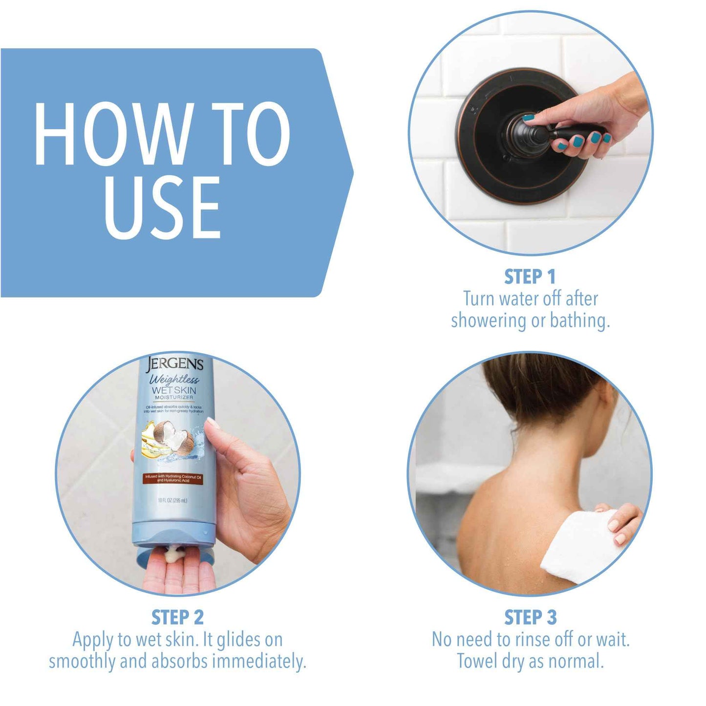 JERGENS Wet Skin Body Moisturizer with Refreshing Oil, Coconut, 10 Oz, Pack of 2