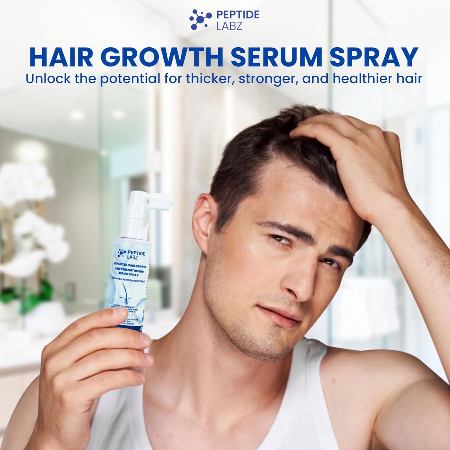 Peptide Hair Growth Serum Spray - Acetyl Tetrapeptide-3 & Biotin | Boost Hair Thickness & Strength