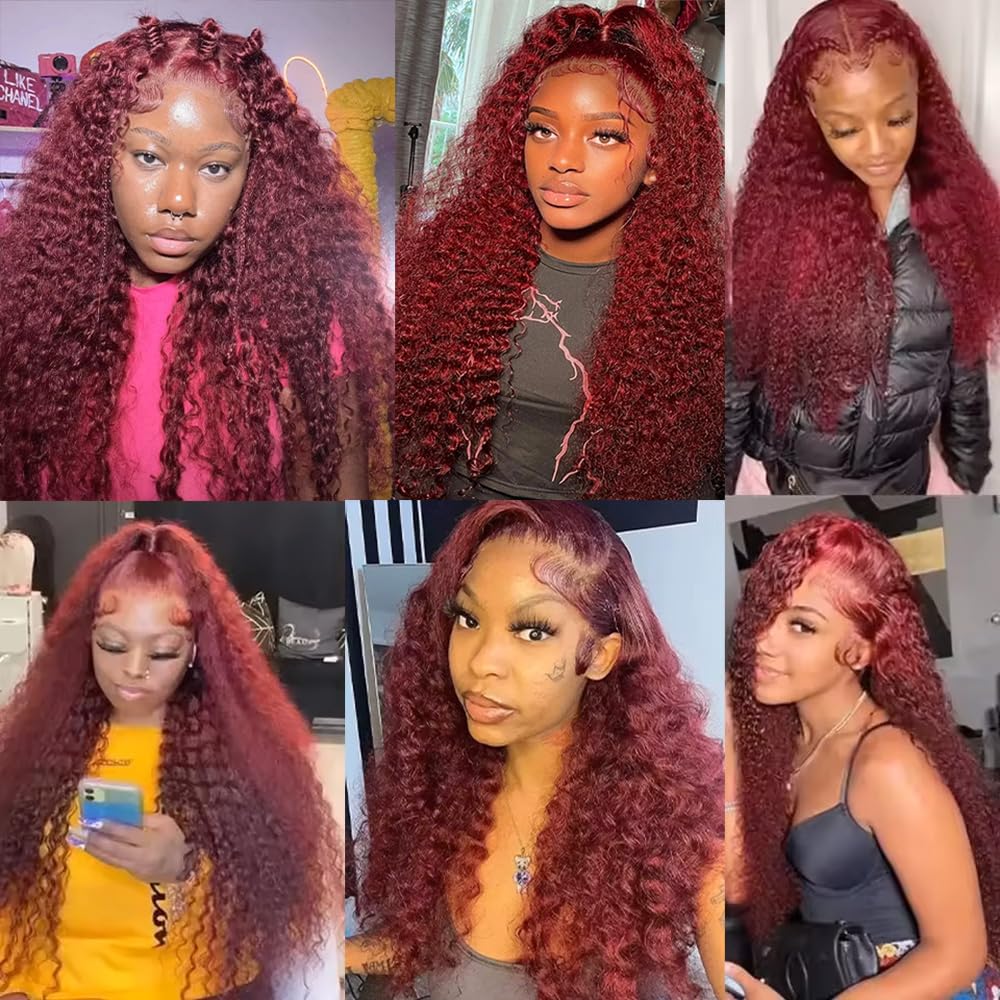 Dokksiiia Wine-Red Bundles Human Hair #99j Curly Weave Extensions 8/10/12 Inch Burgundy Color 99J Curly Wave Bundles Double Weft Brazilian Hair Extensions