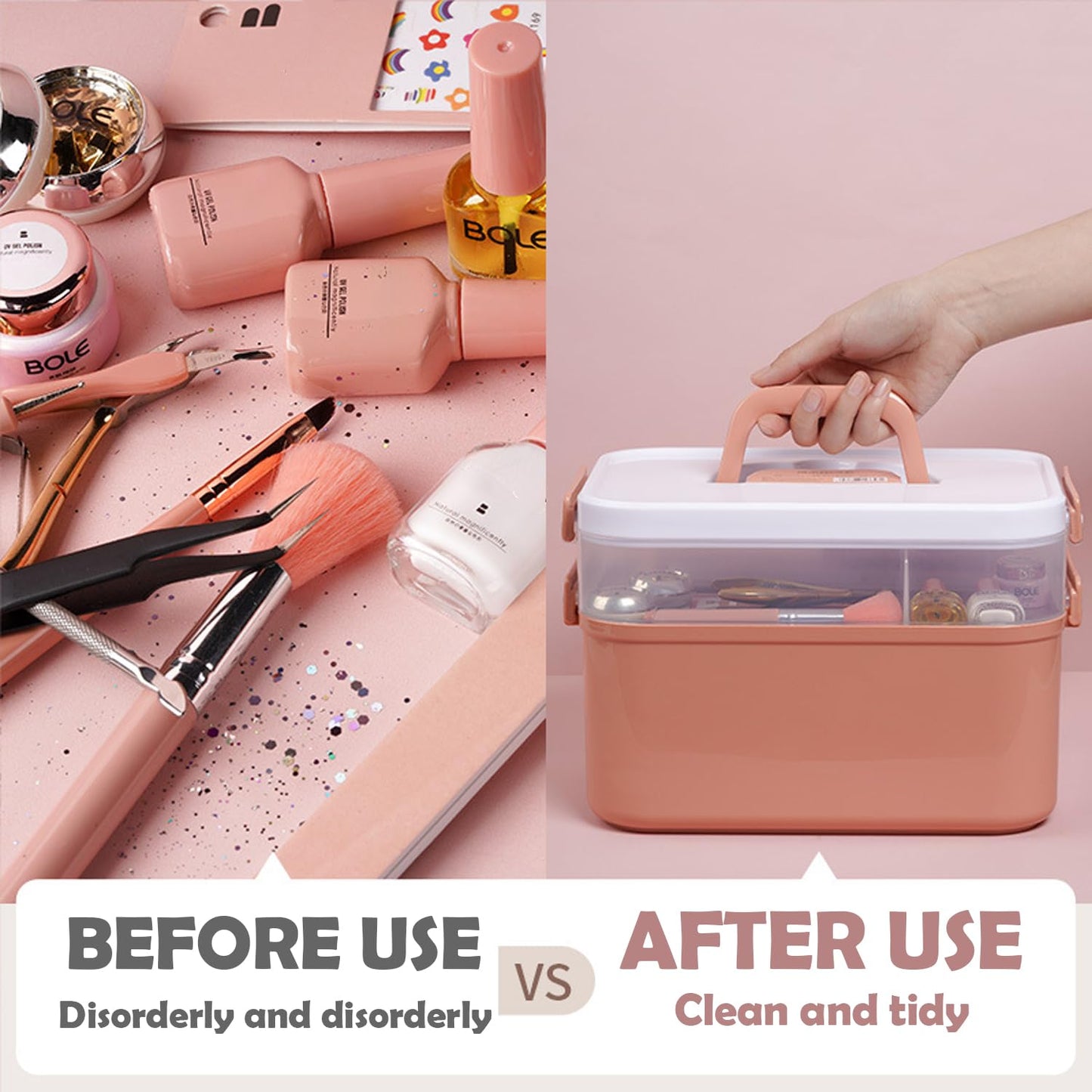 JforSJizT Portable Nail Care Organizer, Nail Dryer & Lamp, Travel Box with Removable Tray, Essential Oil, Orange