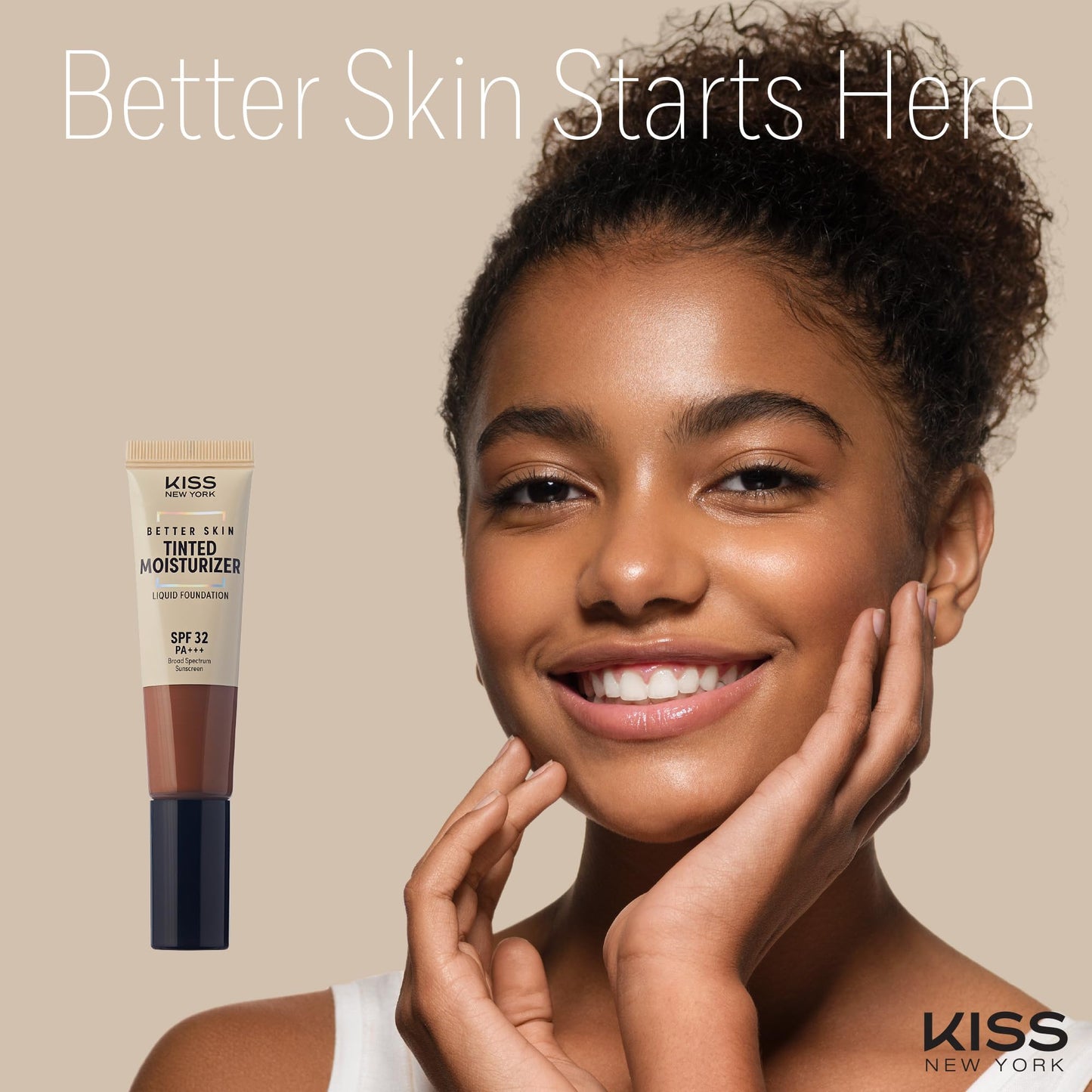 KISS NEW YORK Tinted Moisturizer with SPF 32 PA+++ (Mocha) 12 Hour Hydrating Sunscreen for Face, No White Cast for Dark Skin Tone, Natural Finish, Medium Coverage with Hyaluronic Acid, Vitamin E