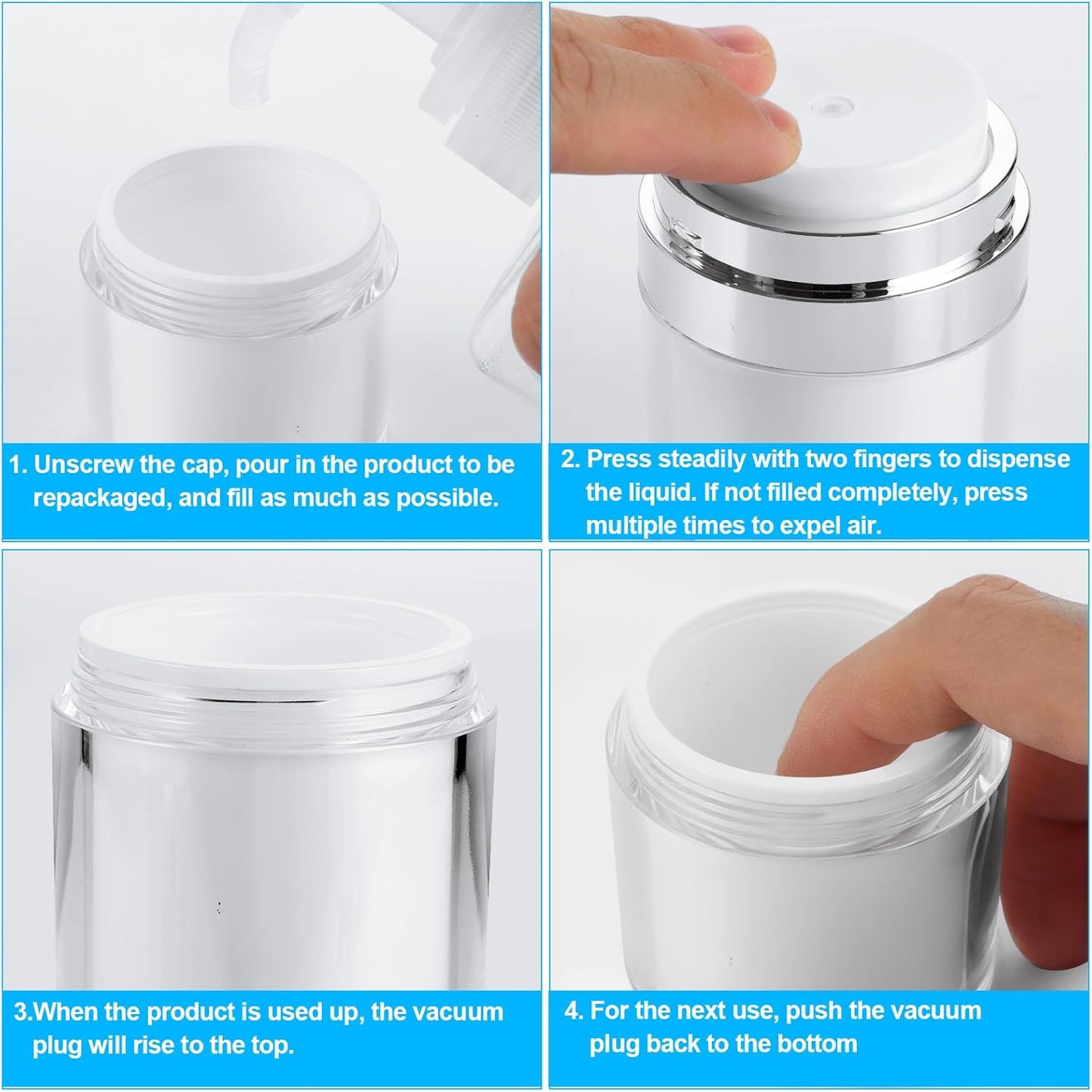 Airless Pump Jars - 10 Pack 1 Oz Moisturizer Dispenser for Skincare Cream | 30ml
