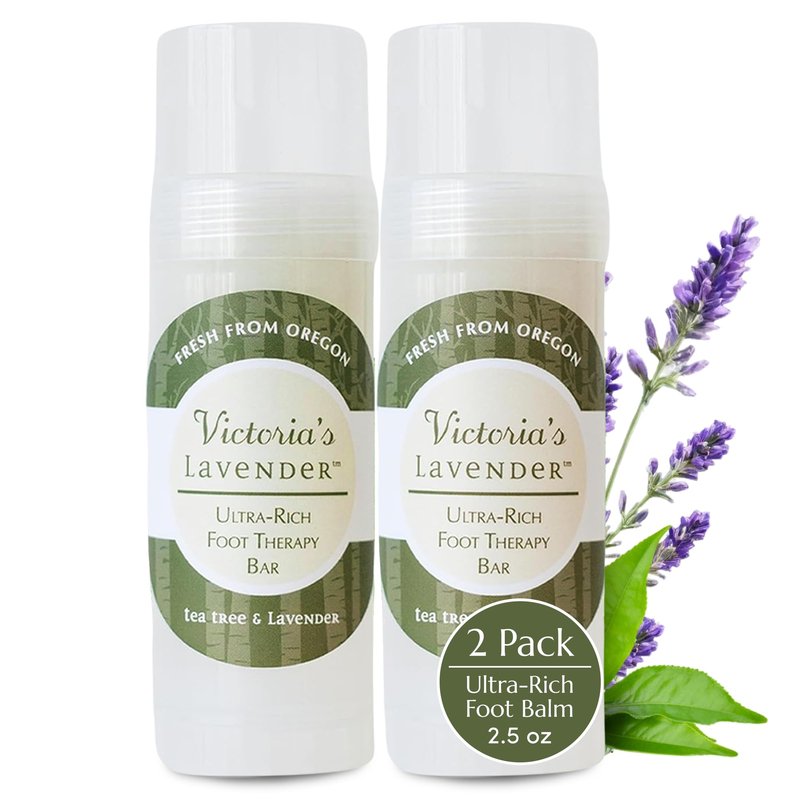 Victoria's Lavender Ultra-Rich Foot Balm Bar, Infused with Essential Oils and Shea Butter, Hydrating Foot Balm Stick for Dry Feet Care, Tea Tree & Lavender, 2.5 Oz, Pack of 2