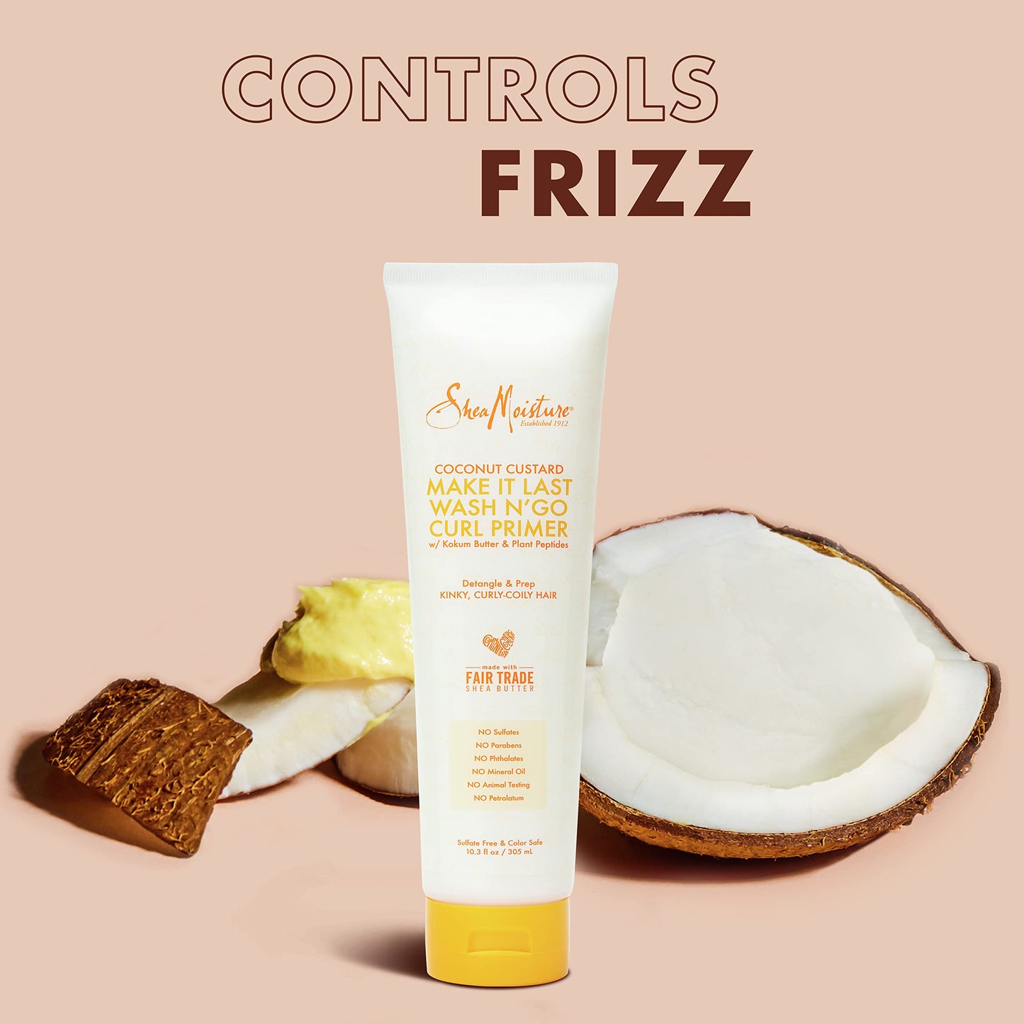 SheaMoisture Coconut Custard Curl Defining Cream - Make It Last Wash N' Go Primer, Enhancer & Detangler for Wavy & Curly Hair, Organic Shea Butter, 10.3 Oz