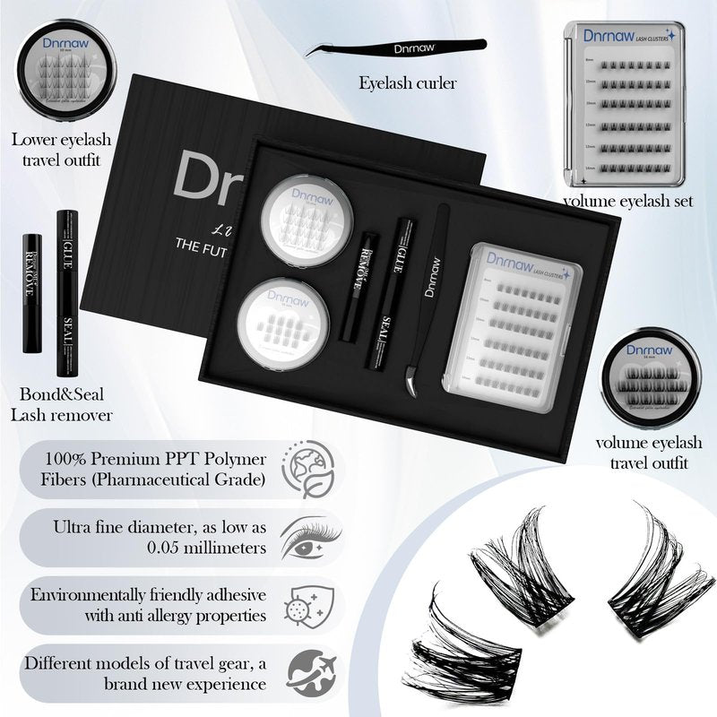 Lash Clusters Kit – 150H Waterproof Eyelash Extensions, Wispy Fluffy 8-16mm, Hypoallergenic for Sensitive Eyes, Korean PBT Fibers, DIY Cluster Lashes for Natural or Volume Look (Volume-black box)