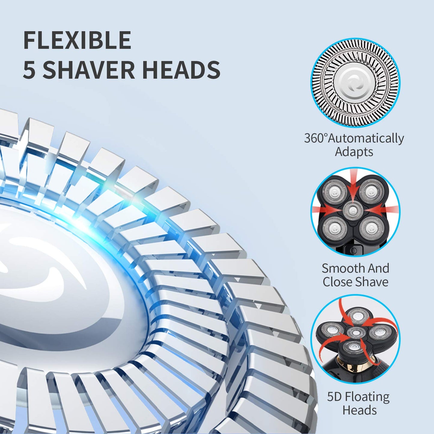 HONTEC 4 in 1 Electric Head Shaver Set - Bald Shaver, Wet & Dry, Cordless, with Nose & Ear Trimmer, Facial Cleansing, Rechargeable, IPX6 Waterproof