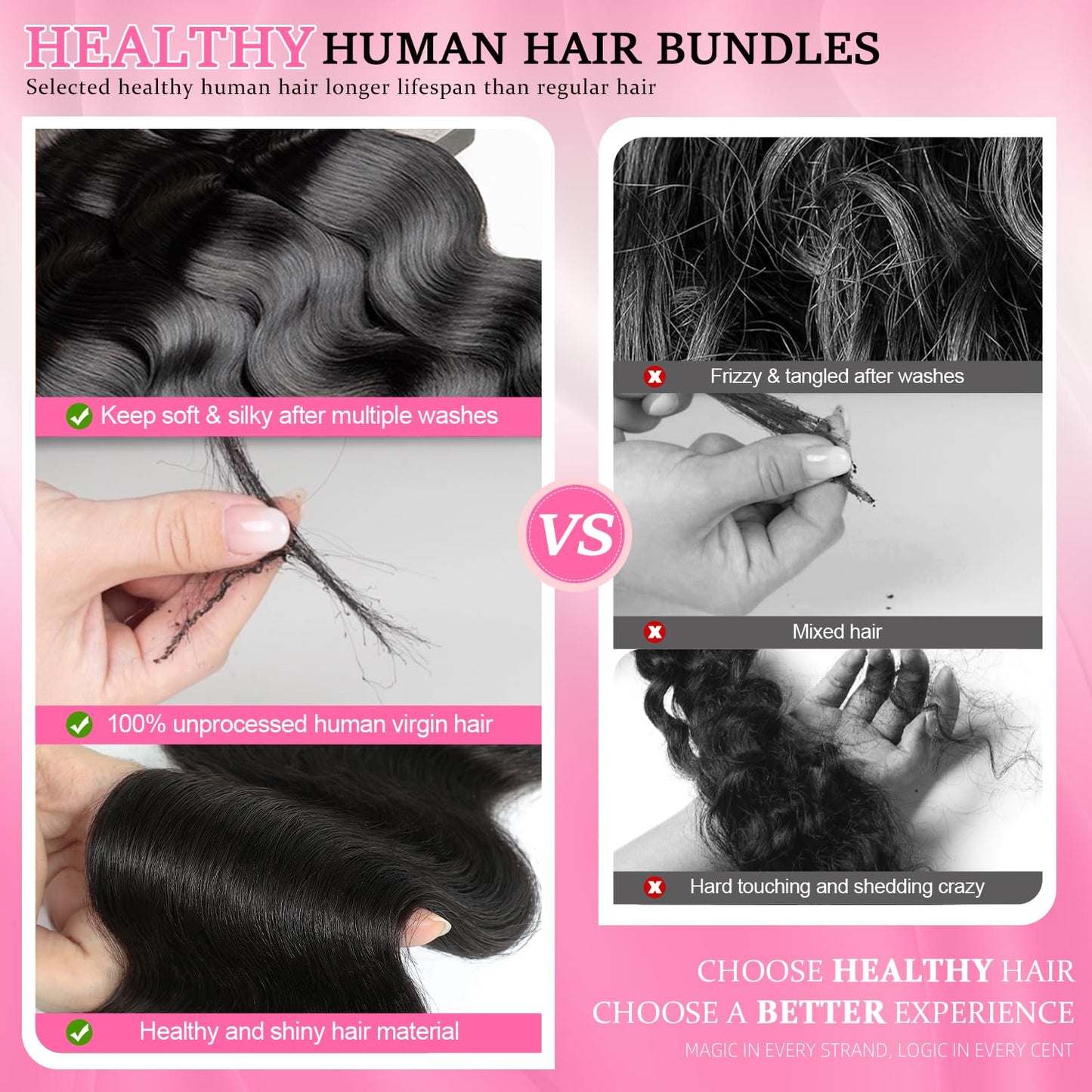 12A Human Hair Bundles - 22 Inch Body Wave Extensions | 100% Unprocessed Real Human Hair in Natural Color