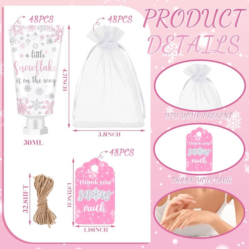 Baby Shower Hand Cream Gift Set - 48 Sets of Mini Travel Size Lotion for Guests | Snowflake Design