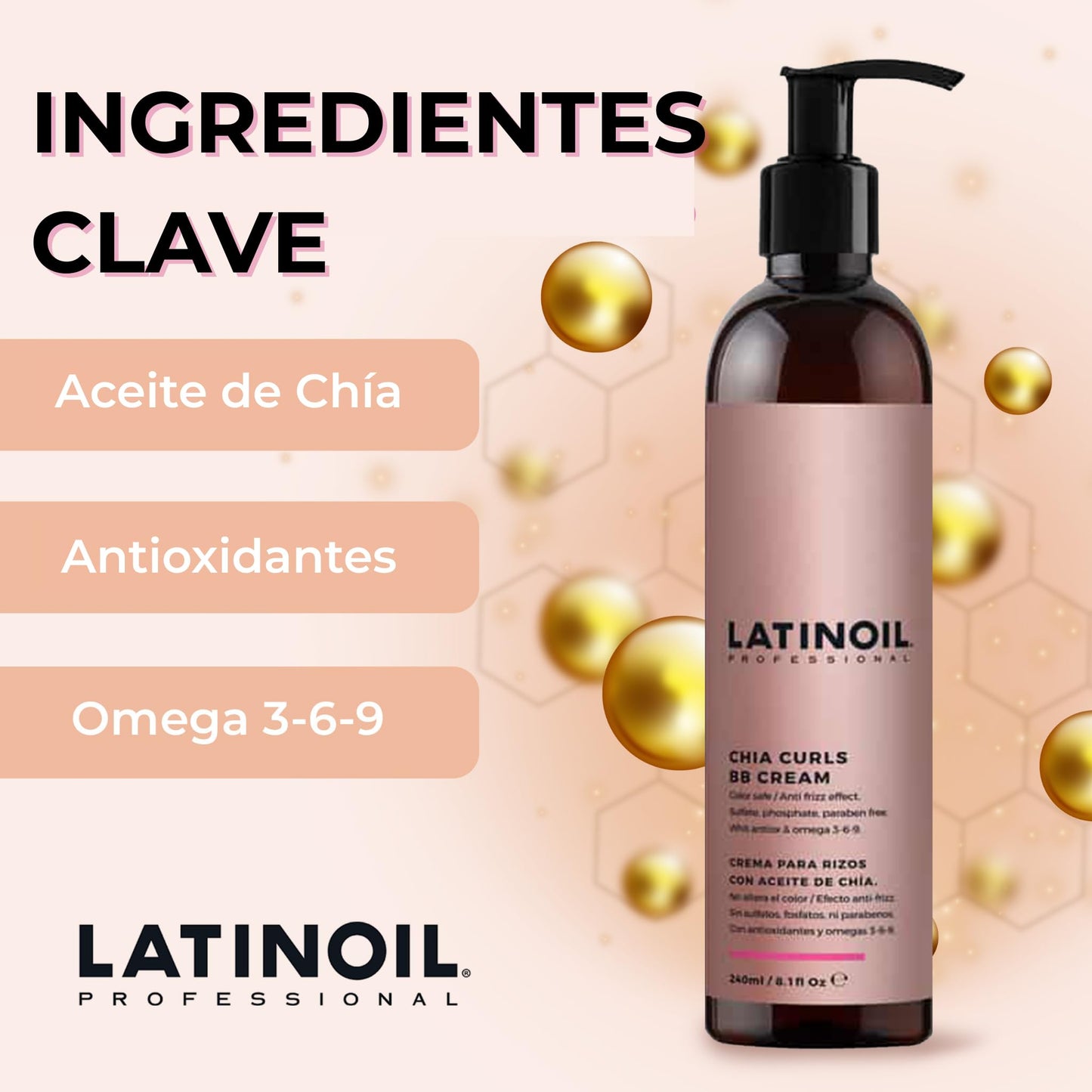 Latinoil - Curl Defining Hair Cream - Lightweight Curl Enhancing Cream for Curly & Wavy Hair - Anti Frizz Moisturizing Styling Product with Chia Seed Oil & Amino Acids - Leave In Conditioner - 8.1 Oz