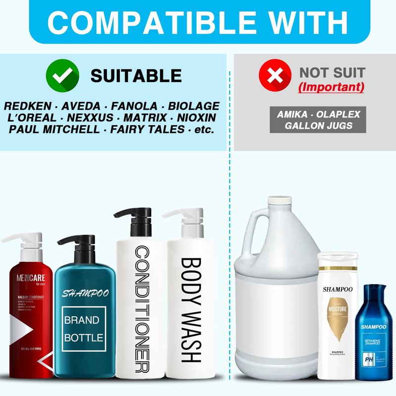 4-Pack Shampoo Pump for Liter 33.8 oz Shampoo and Conditioner Pump Dispenser Fits Most Salon Bottles with 1.1 inch Opening, Black & White Replacement Pump Top for Soft Hair Product,Body Wash,Lotion