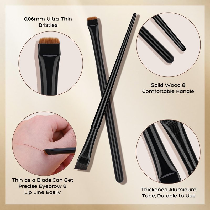 QUEEJOY Eyebrow Brush Set - 2Pcs Angled and 2Pcs Flat Concealer Brush, Precise Brow Brushes for Eyebrows, Ultra-Thin Eyebrow Tint Brush, Brocha Para Cejas for Brow Mapping