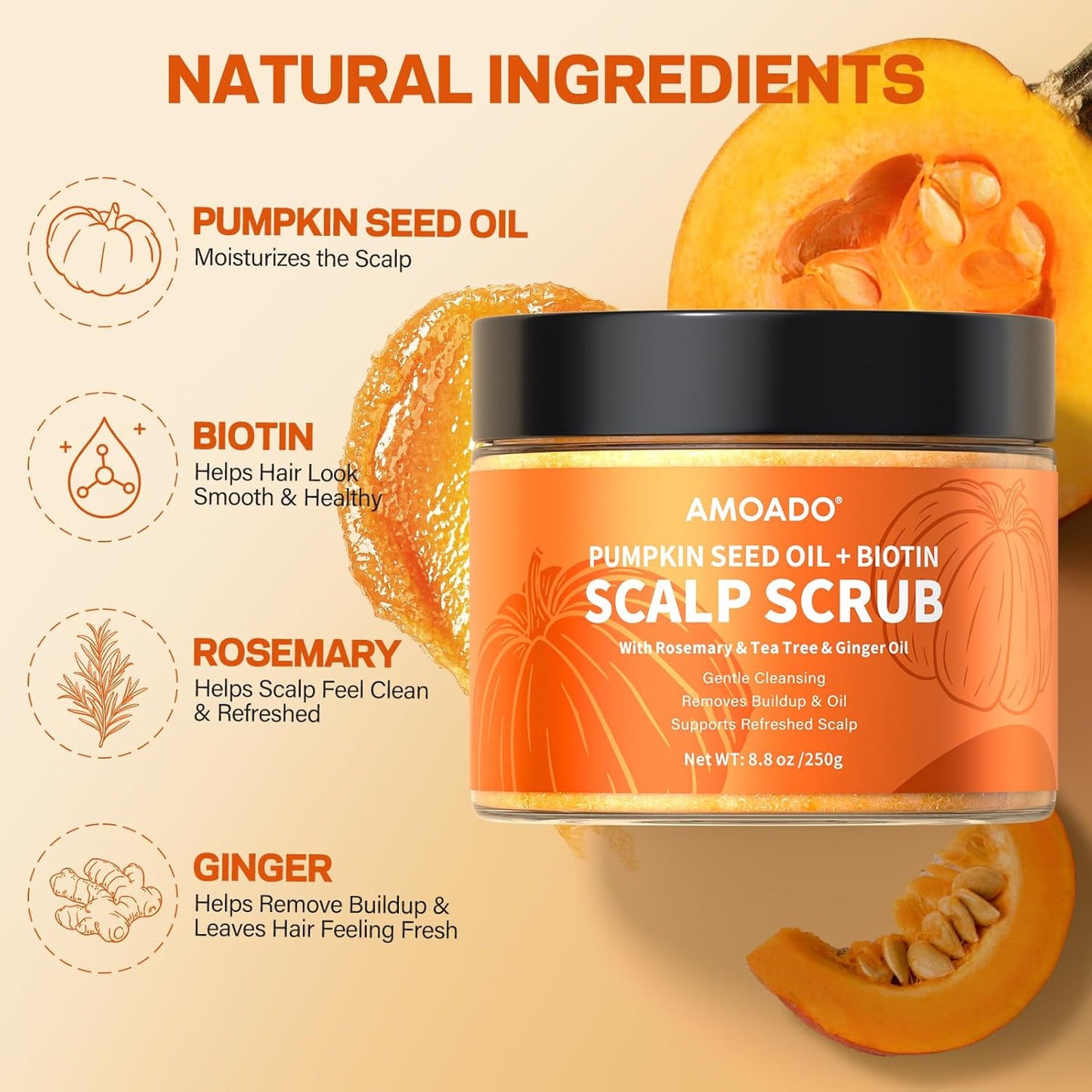 Pumpkin Seed Oil Scalp Scrub - Biotin & Rosemary Exfoliator for Itchy Scalp | Sulfate-Free Detox & Hair Growth