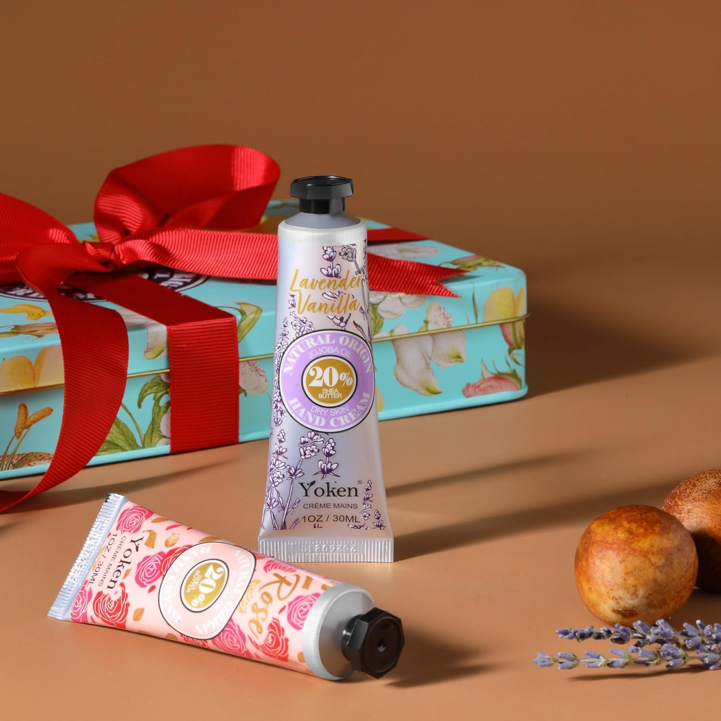Shea Butter Hand Cream Gift Set - Instant Soothing Moisturizer for Dry Hands | 6-Piece Tin Set with Almond, Citrus Verbena & Floral Scents, 6 x 1 OZ