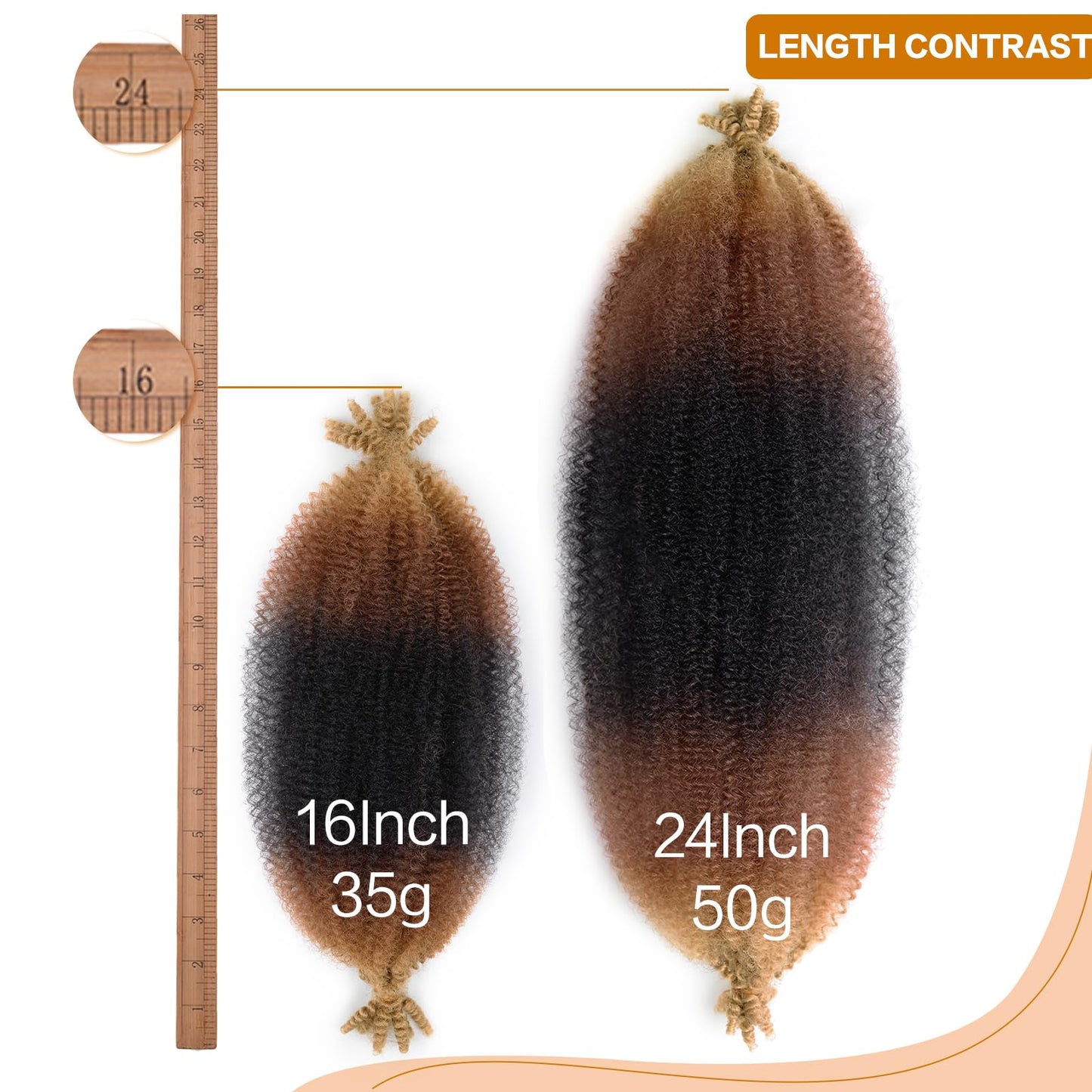 16 Inch 1B/30/27 Springy Afro Twist Hair, 8Packs Marley Twist Braiding Hair