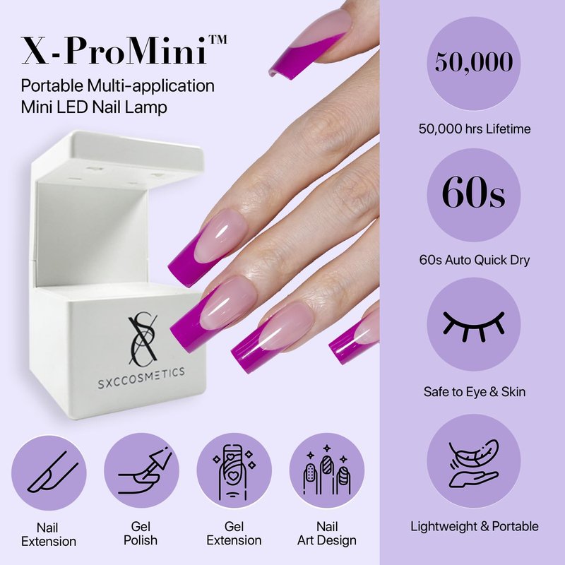 SXC Cosmetics French Tip Press On Nails – Purple Series, Medium Square, X-Pro Tips Starter Kit | 150PCS, 15 Sizes, 5 Styles, Beginner-Friendly
