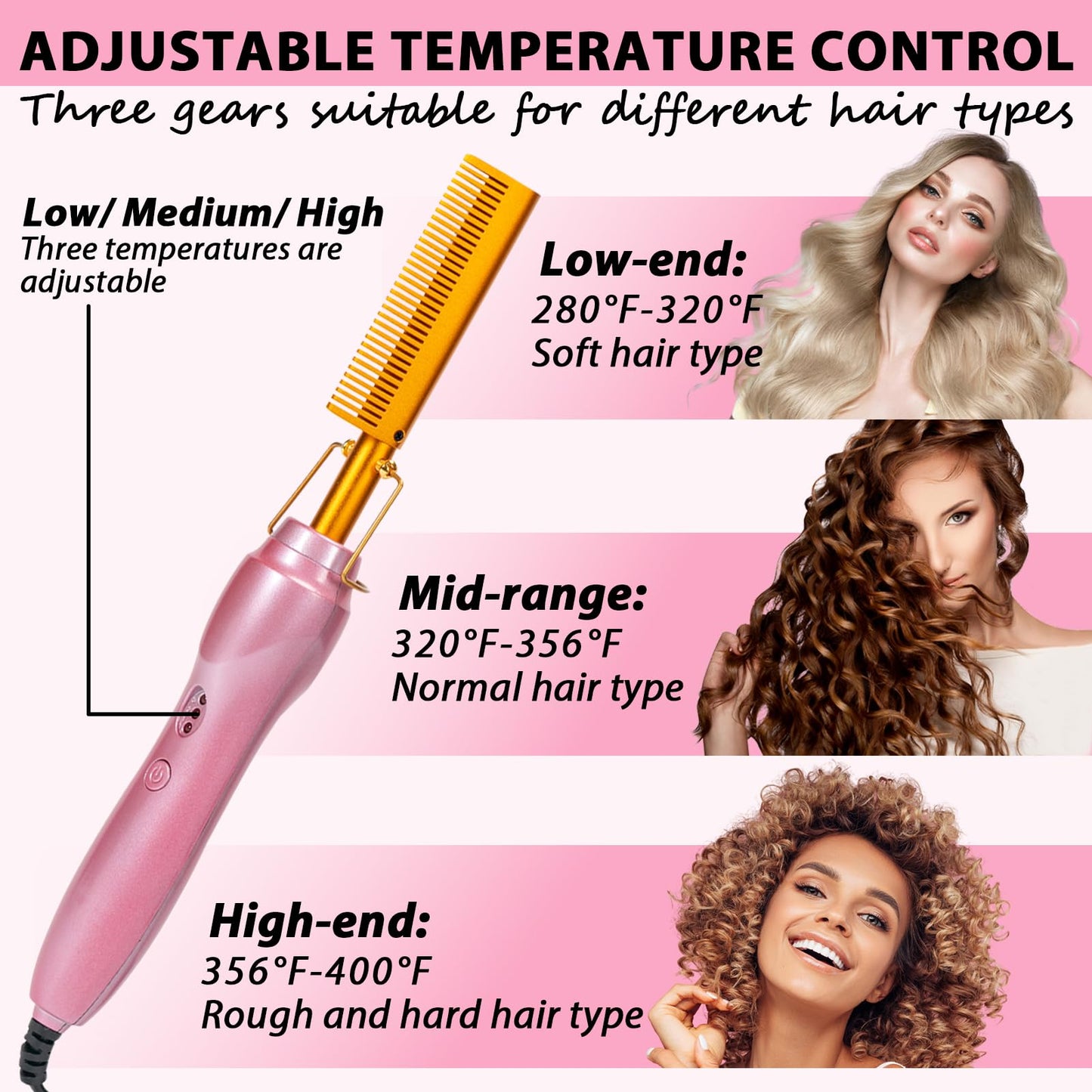 Electric Hot Comb Hair Straightener Heat Pressing Combs Ceramic Curling Flat Iron Curler, Hot Comb Electric for Wigs Electrical Straightening Comb Curling Iron for Natural Hair with Anti-Scald Case