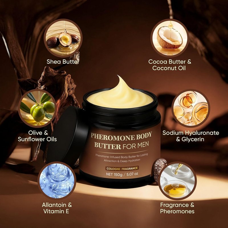 Pheromone Body Butter for Men - Deep Hydration Skin Cream with Shea & Cocoa Butter | Non-Greasy, Vegan Formula